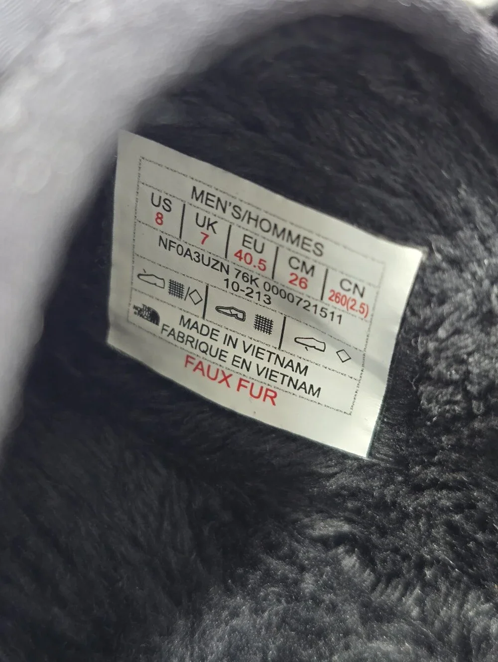 The North Face Thermoball Traction Men Size 8 Black Sole with Red | Faux Fur